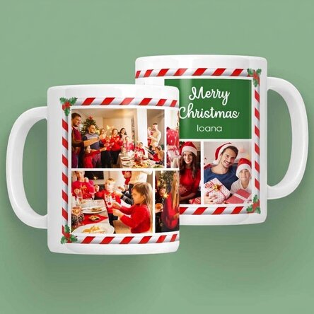 Gepersonaliseerde mok met tekst en 7 foto's - Kerstman