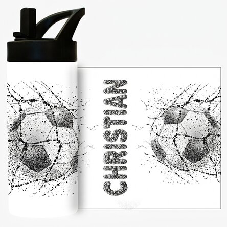 Thermos with handle and straw, personalised with text - Football