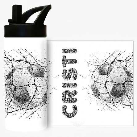 Thermosfles met handvat en rietje, gepersonaliseerd met tekst - Voetbal