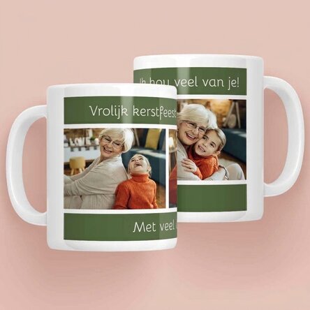 Gepersonaliseerde mok met tekst en 3 foto's - Vrolijk Kerstfeest!