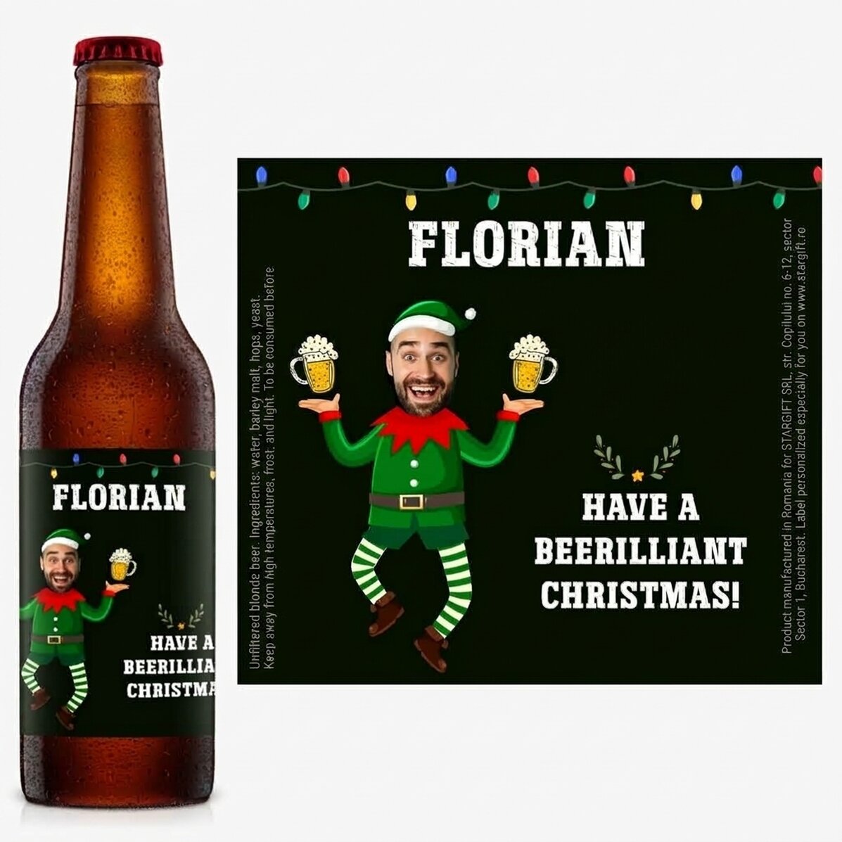 Gepersonaliseerd bier met foto en kerstboodschap - Elf