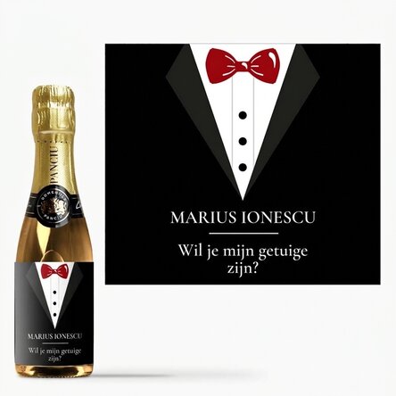 Mini-flesje mousserende wijn, gepersonaliseerd met tekst - Getuige