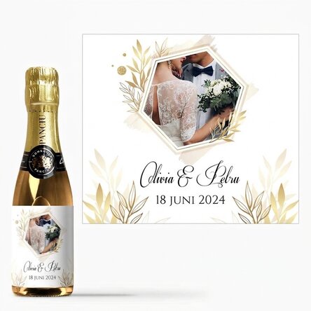 Mini-flesje mousserende wijn, gepersonaliseerd met een foto en tekst – Speciaal moment