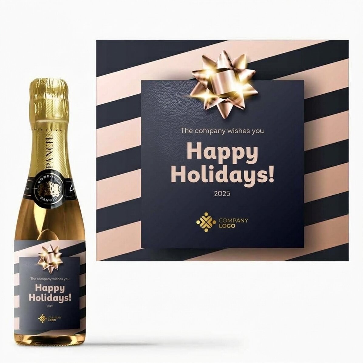 Mini-flesje mousserende wijn, gepersonaliseerd met logo en tekst - Kerstcadeau