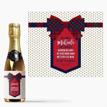 Mini-flesje mousserende wijn, gepersonaliseerd met tekst - Strikje