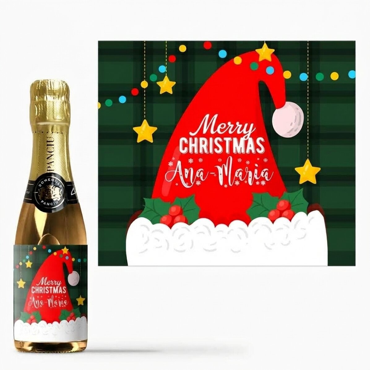 Mini-flesje mousserende wijn, gepersonaliseerd met tekst - Kerstman