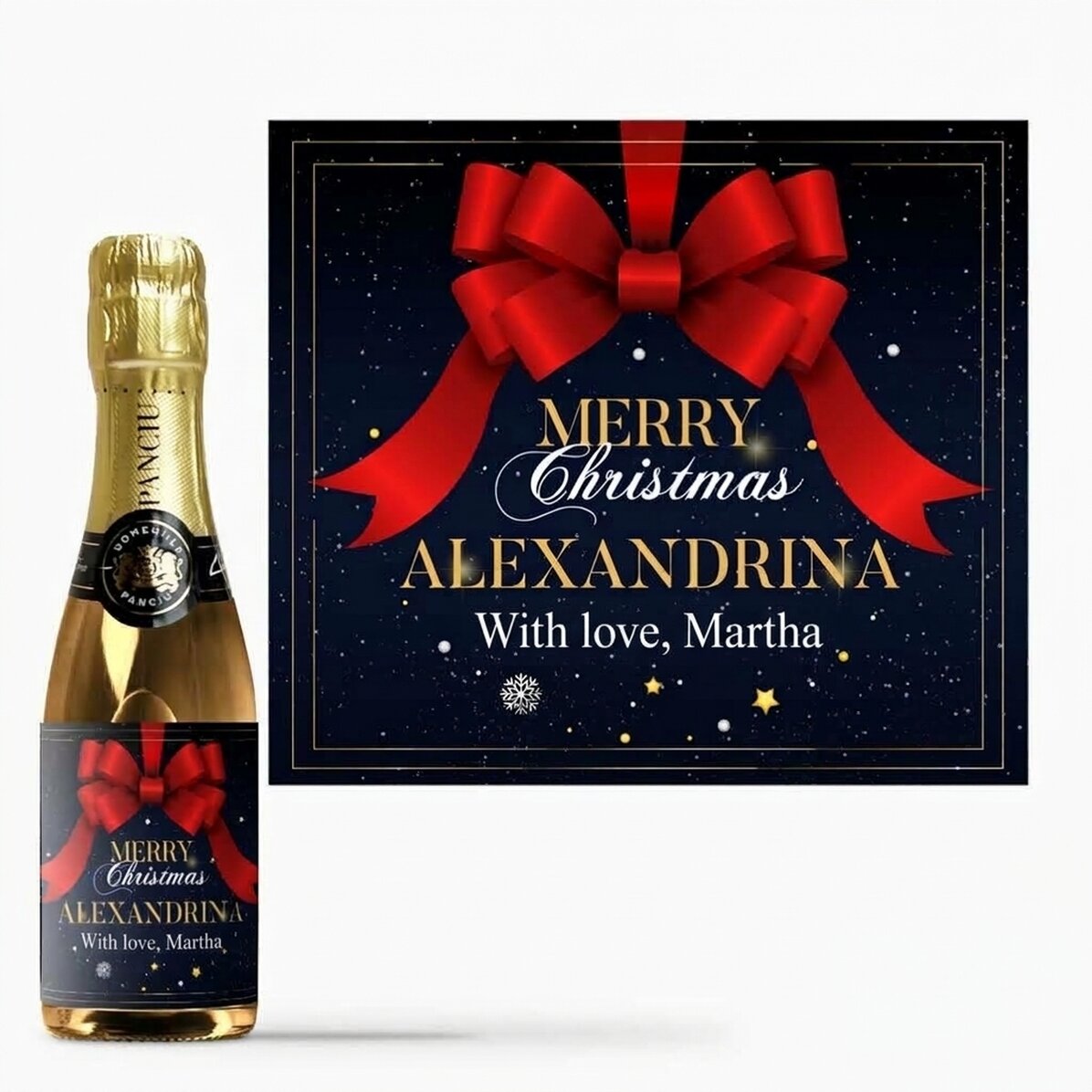 Mini-flesje mousserende wijn, gepersonaliseerd met tekst - Glamorous Christmas