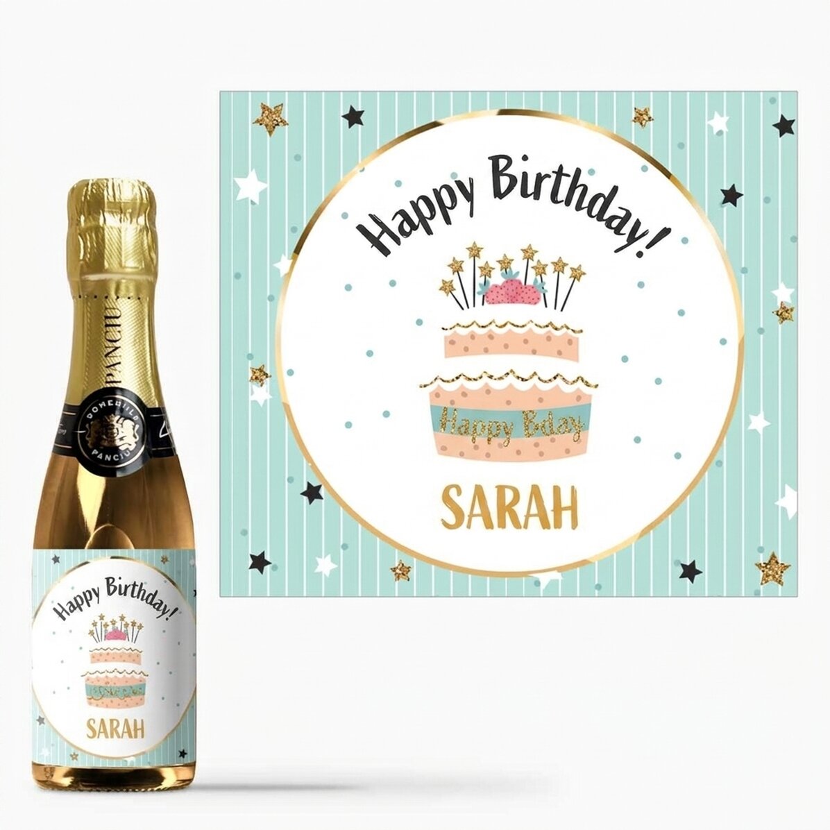 Gepersonaliseerd mini-flesje mousserende wijn voor een verjaardag - Happy Birthday!