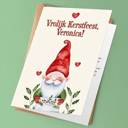 Gepersonaliseerde kerstkaart met kerstboodschap - Kabouter