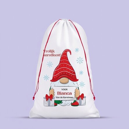 Witte cadeauzak met gepersonaliseerde boodschap - Kerstkabouter