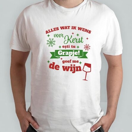 Gepersonaliseerd katoenen T-shirt met kersttekst - Geef me het glas!