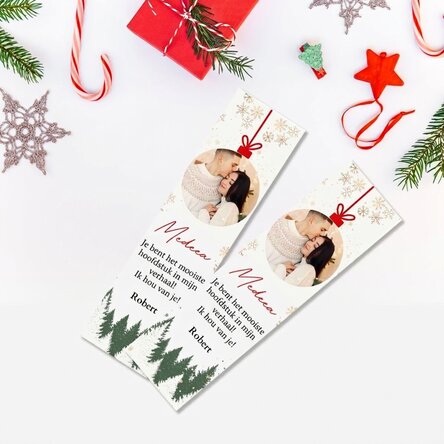 Gepersonaliseerde boekenlegger met tekst en foto - Kerstbal