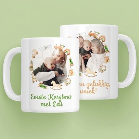 Gepersonaliseerde mok met tekst en 2 foto's - Eerste Kerstmis