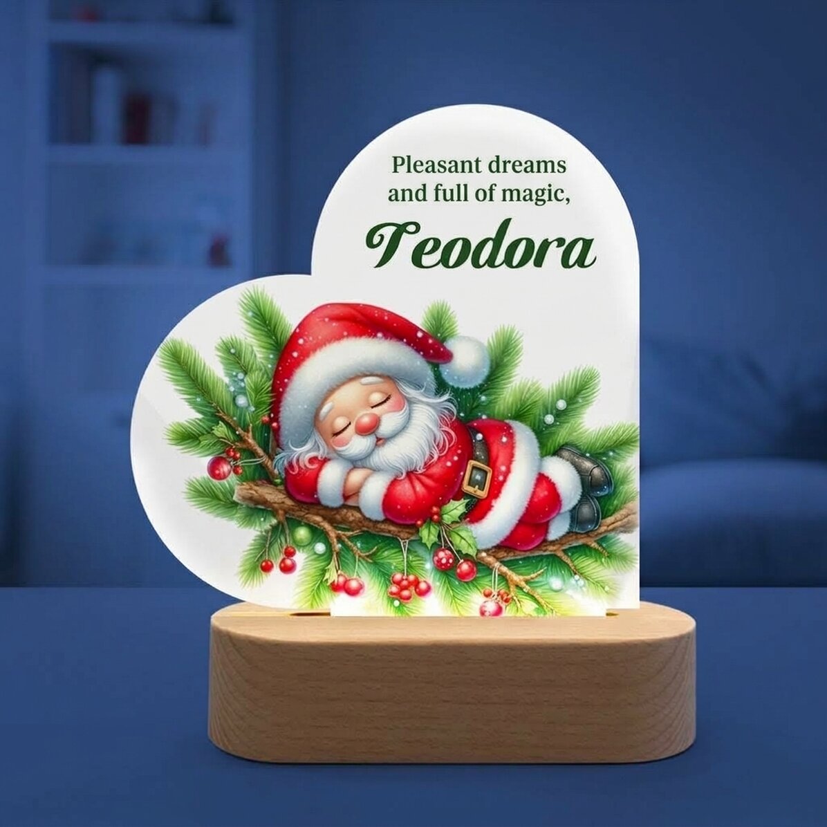 Gepersonaliseerde LED-nachtlampje in de vorm van een hart met boodschap voor kinderen - Kerstman