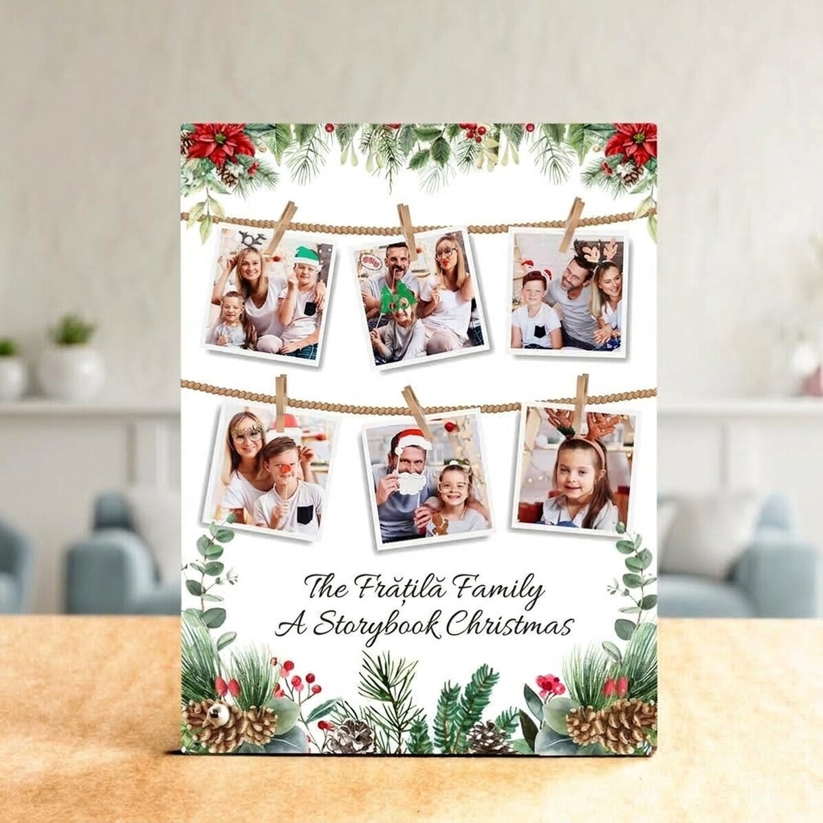 Gepersonaliseerde fotolijst voor op het bureau met foto’s en tekst – Kerstverhaal