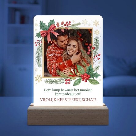 Gepersonaliseerde LED-nachtlamp met foto en boodschap - Vrolijk Kerstfeest!