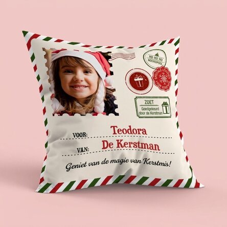 Gepersonaliseerd kussen met foto, groot formaat - Van de Kerstman