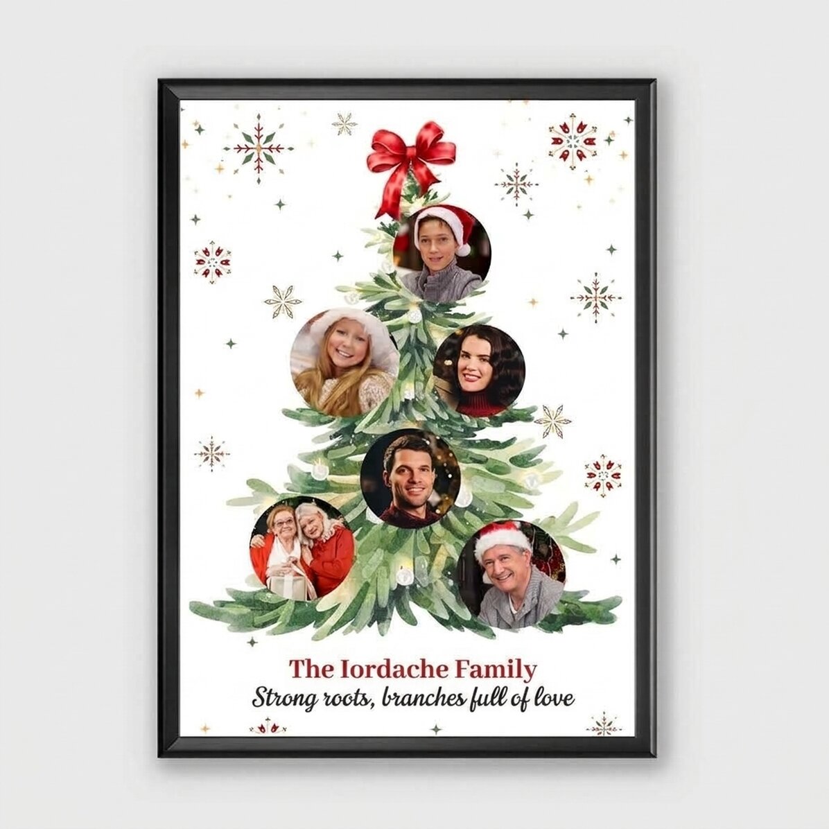 Gepersonaliseerd schilderij met 6 foto’s en tekst - De kerstboom vol herinneringen
