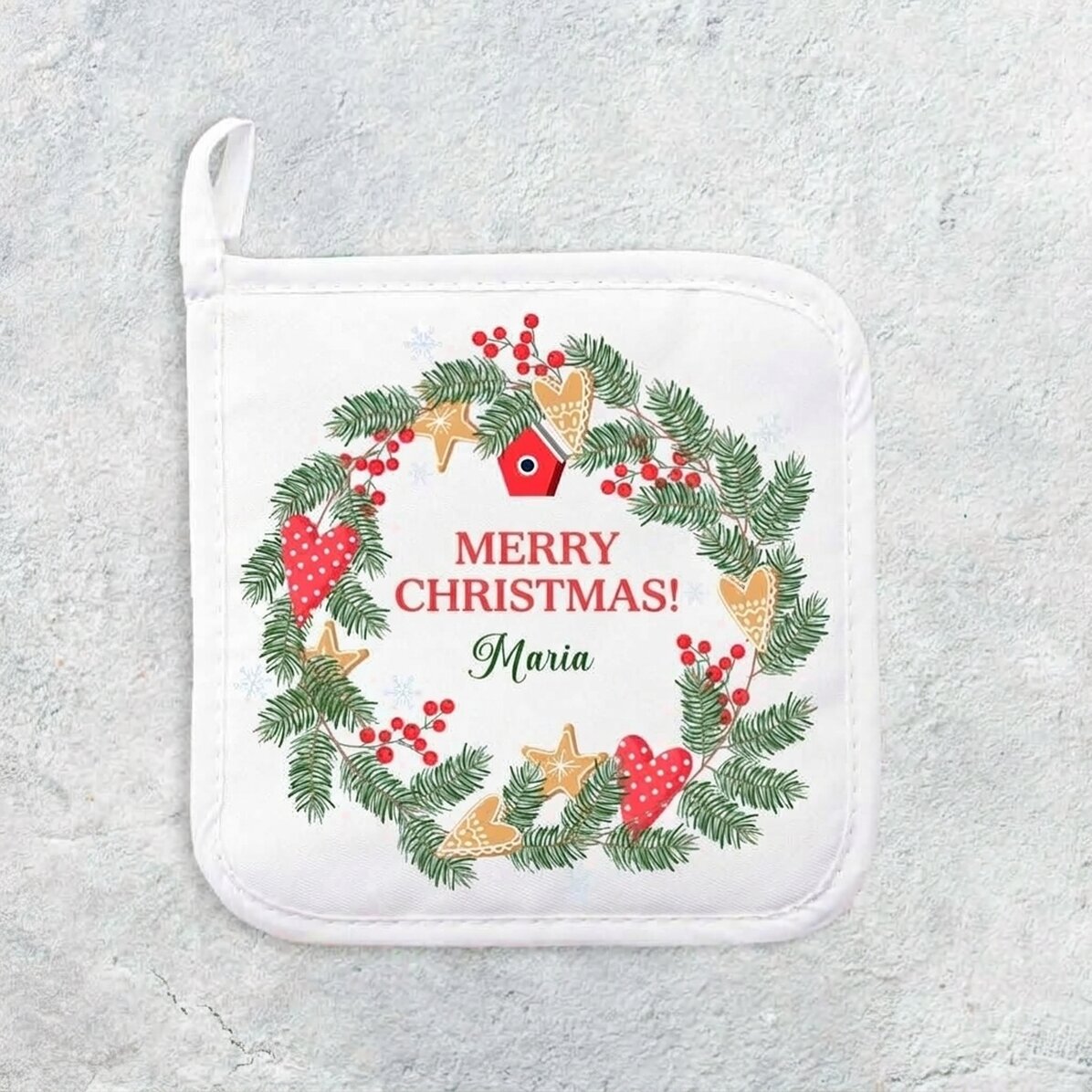 Gepersonaliseerde onderzetter voor hete potten met naam - Vrolijk Kerstfeest!