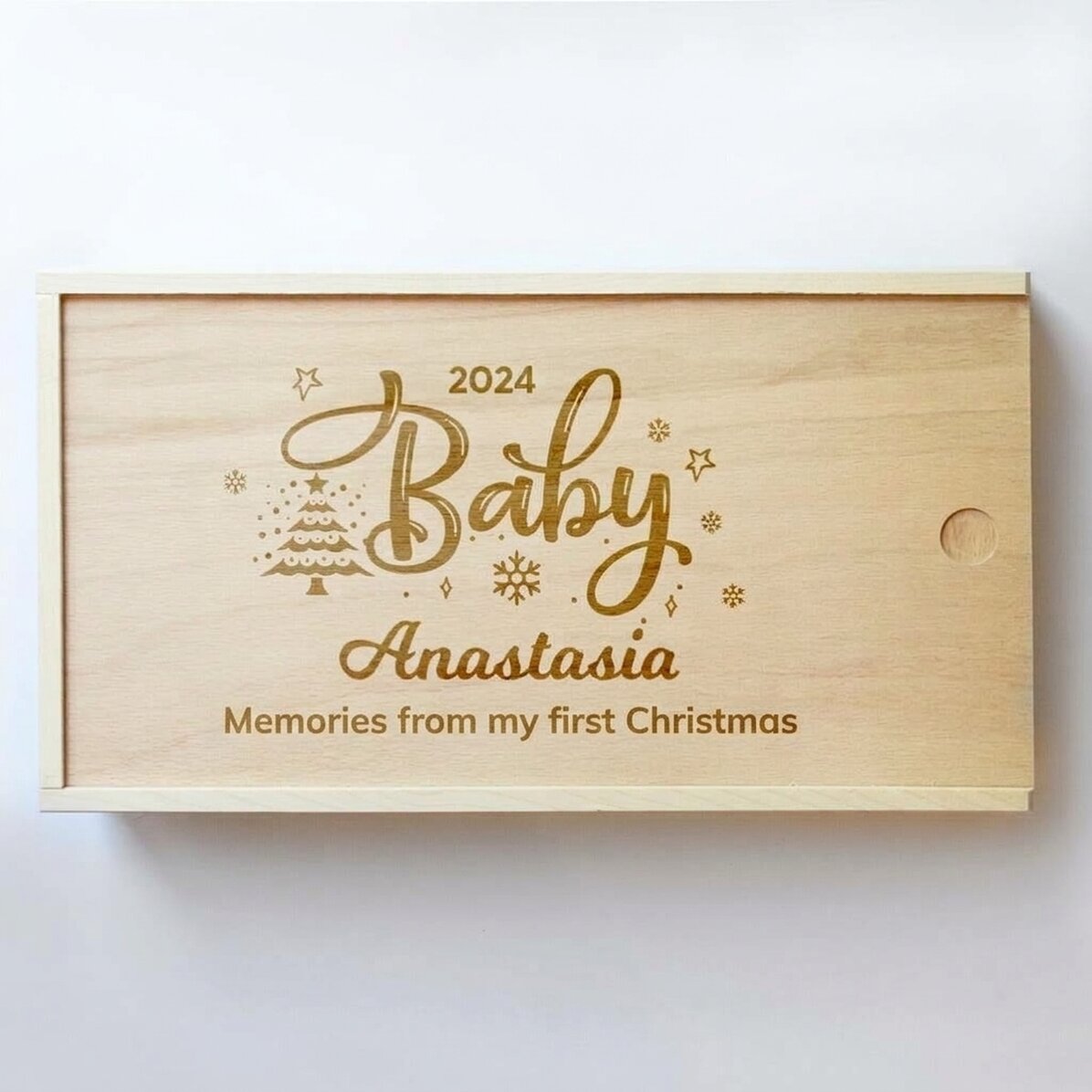 Gepersonaliseerde houten geschenkdoos - Herinneringen aan de eerste Kerstmis