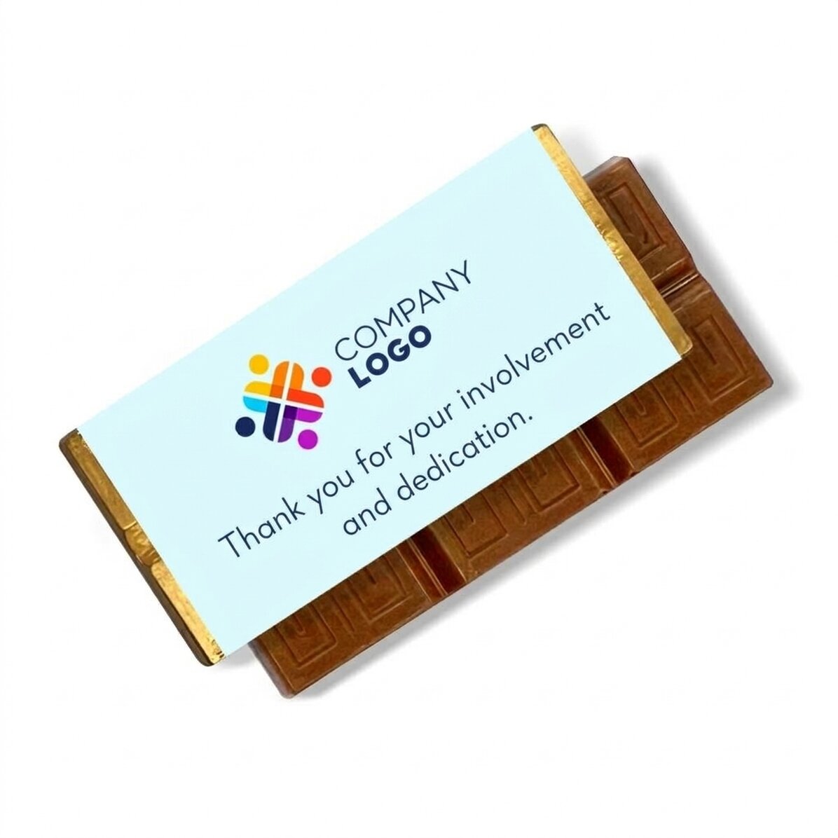 Mini-chocoladetablet, gepersonaliseerd met logo en boodschap