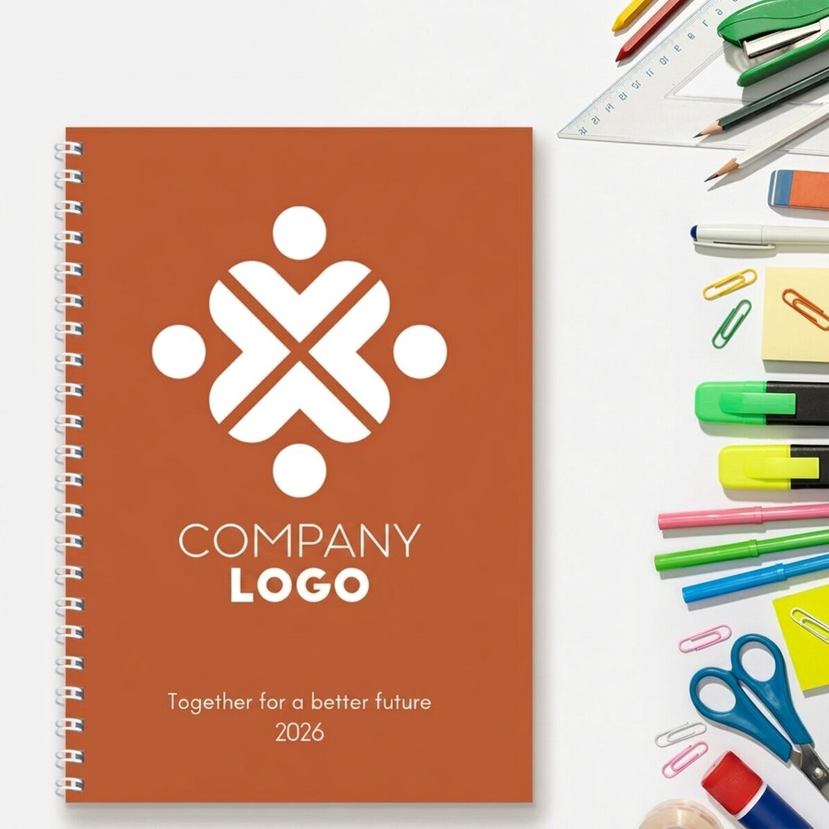 Gepersonaliseerde notebook met logo en slogan