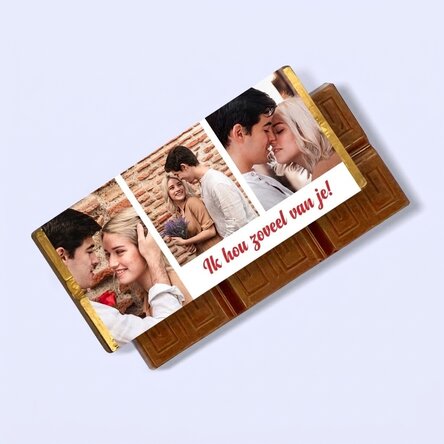 Gepersonaliseerde mini-chocoladereep met 3 foto’s en een boodschap