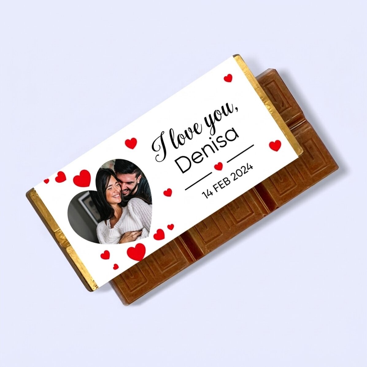 Mini-chocoladetabletje, gepersonaliseerd met een foto en een boodschap - Ik hou van je