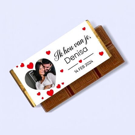 Mini-chocoladetabletje, gepersonaliseerd met een foto en een boodschap - Ik hou van je
