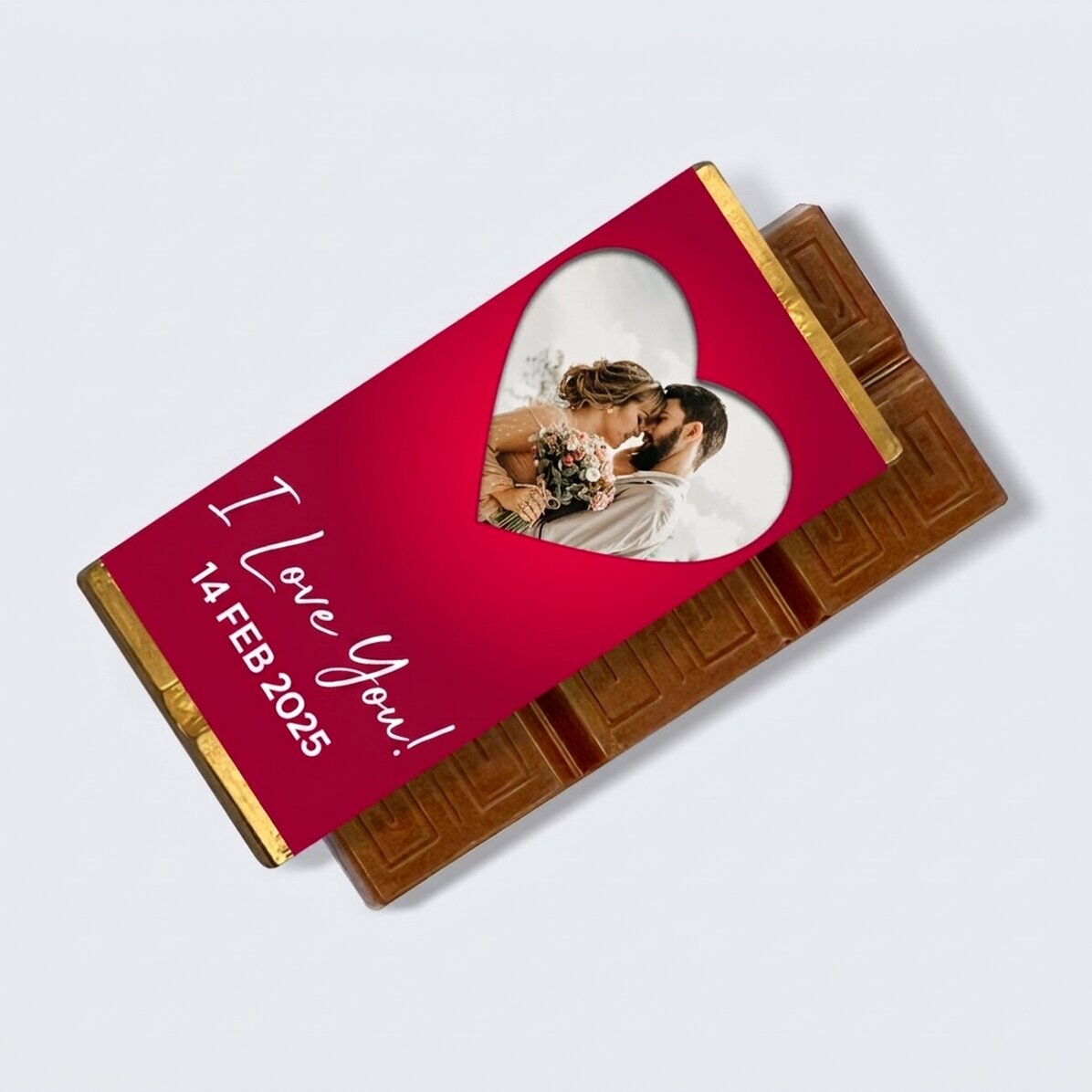 Mini-chocoladetabletje, gepersonaliseerd met een foto en een boodschap - Hart