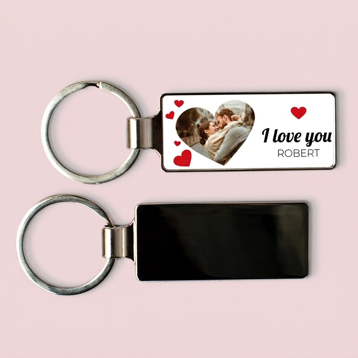 Gepersonaliseerde sleutelhanger met een foto en tekst - Hearts