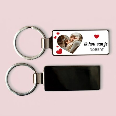 Gepersonaliseerde sleutelhanger met een foto en tekst - Hearts