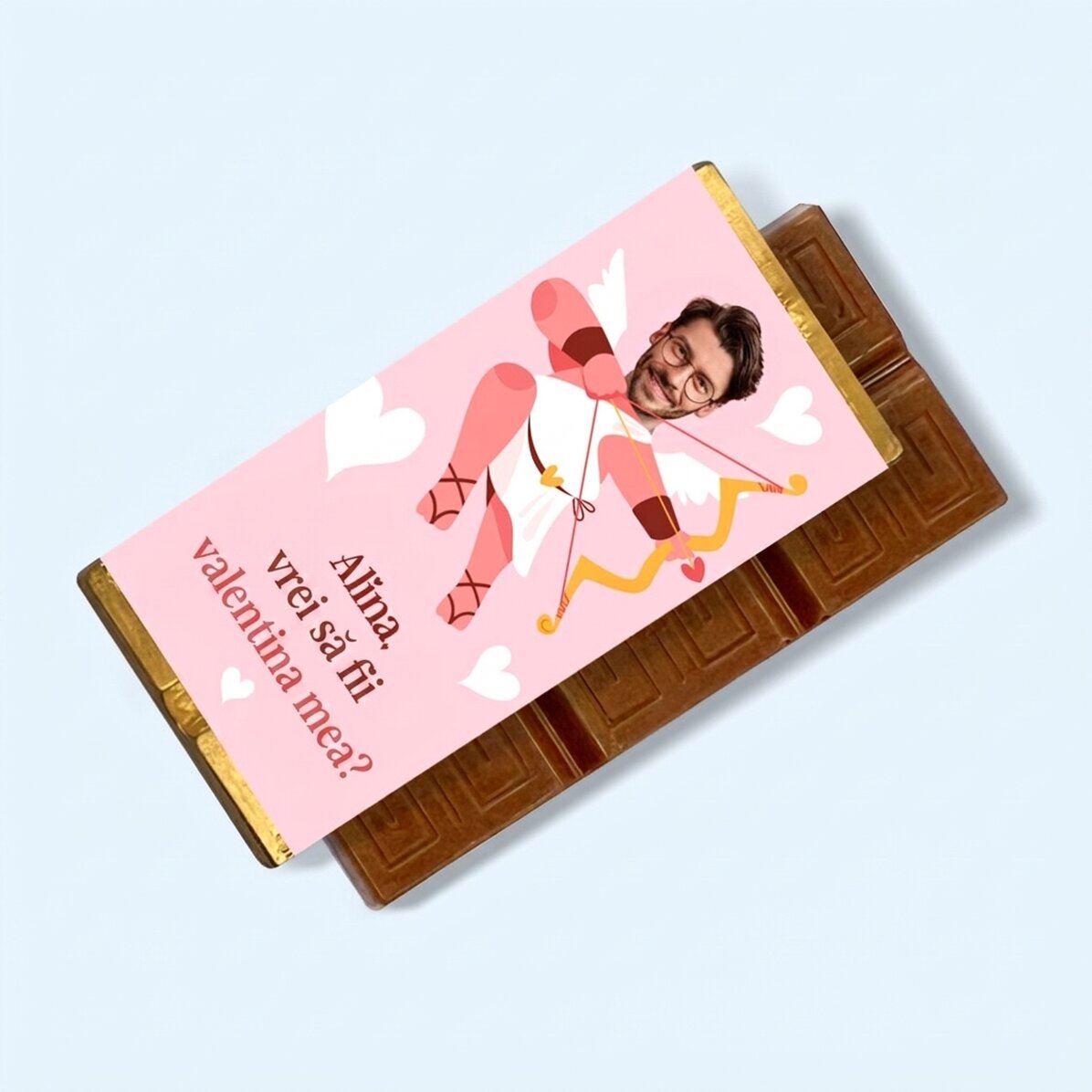 Mini-chocoladetabletje, gepersonaliseerd met een foto en een boodschap - Cupid