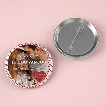 Gepersonaliseerde button met tekst en foto - Love