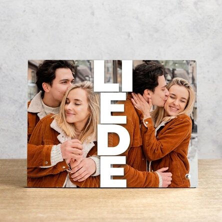 Gepersonaliseerde fotolijst voor op het bureau met 2 foto's - LOVE