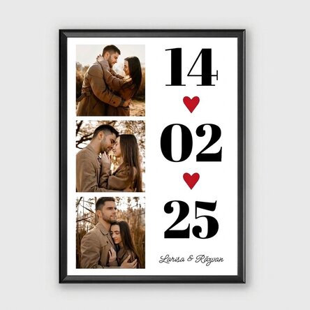 Gepersonaliseerd schilderij met 3 foto's en een boodschap - Love