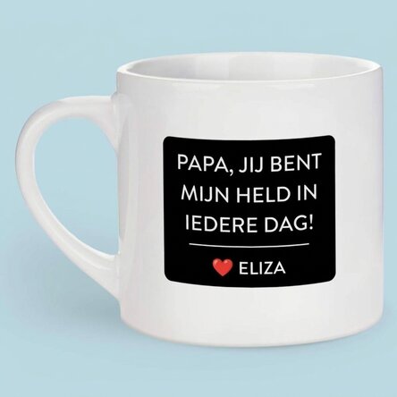 Gepersonaliseerde espressokop met tekst en foto - Mijn held