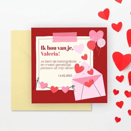 Gepersonaliseerde vierkante kaart met boodschap - Ik hou van je!