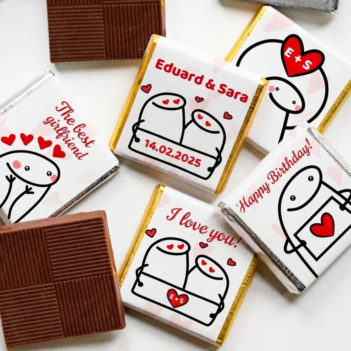 Set van 5 gepersonaliseerde minichocolade met tekst - Cute love
