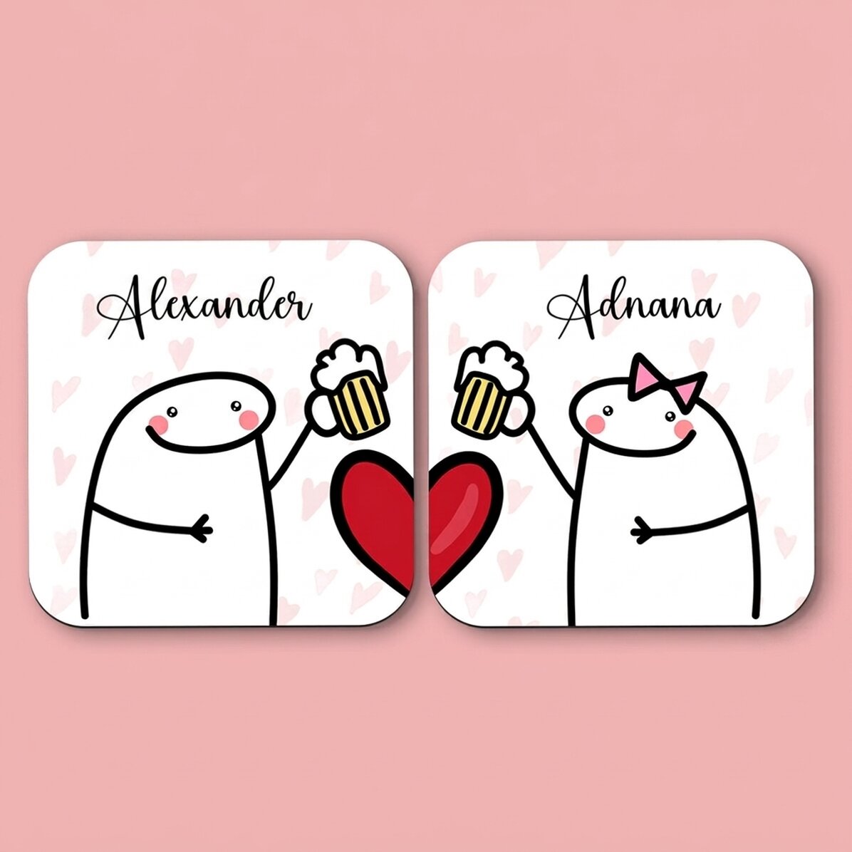 Set van 2 gepersonaliseerde onderzetters met tekst - Cute love