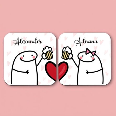 Set van 2 gepersonaliseerde onderzetters met tekst - Cute love
