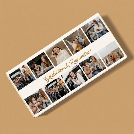 Gepersonaliseerde chocolade met 10 foto's en een boodschap - Van harte gefeliciteerd!