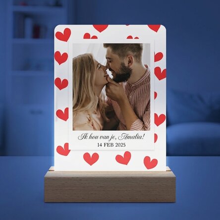 Gepersonaliseerde LED-nachtlamp met een foto en een boodschap - Hartjes