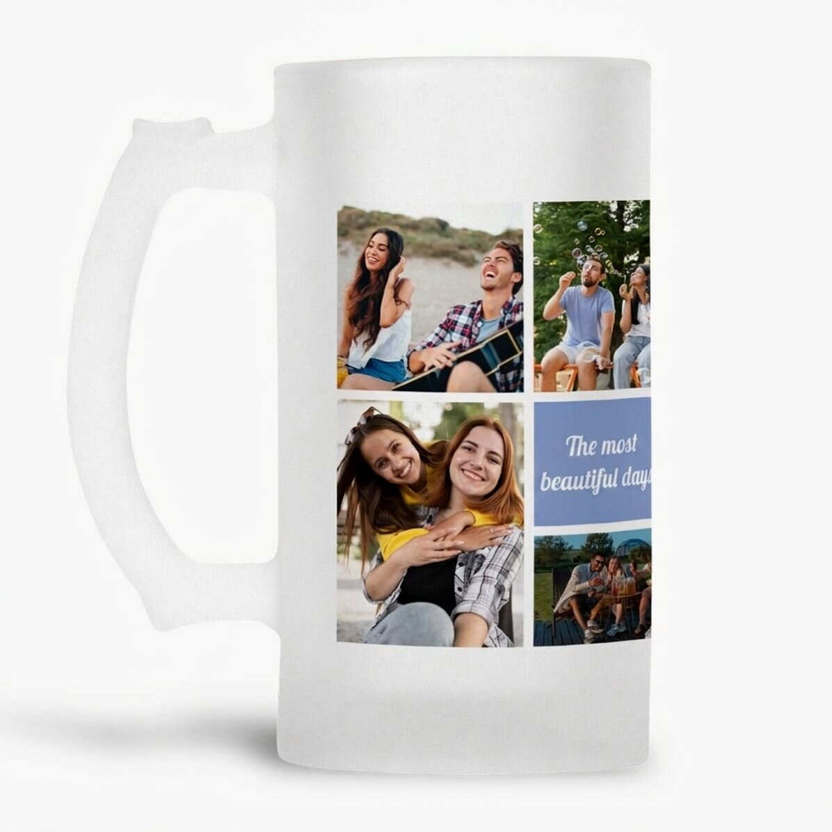 Gepersonaliseerde bierpul met 7 foto’s en een boodschap