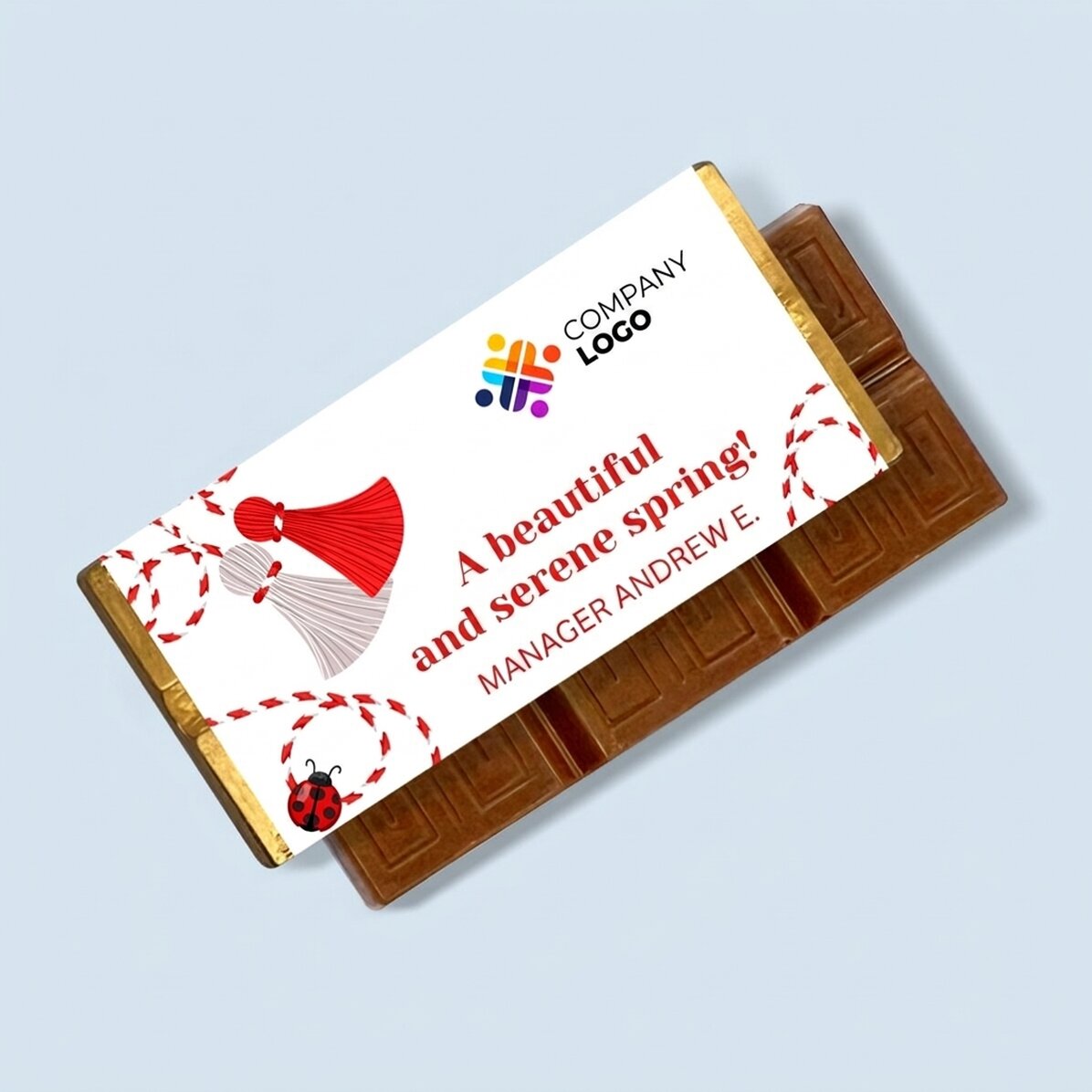 Gepersonaliseerde mini-chocoladereep met boodschap en logo