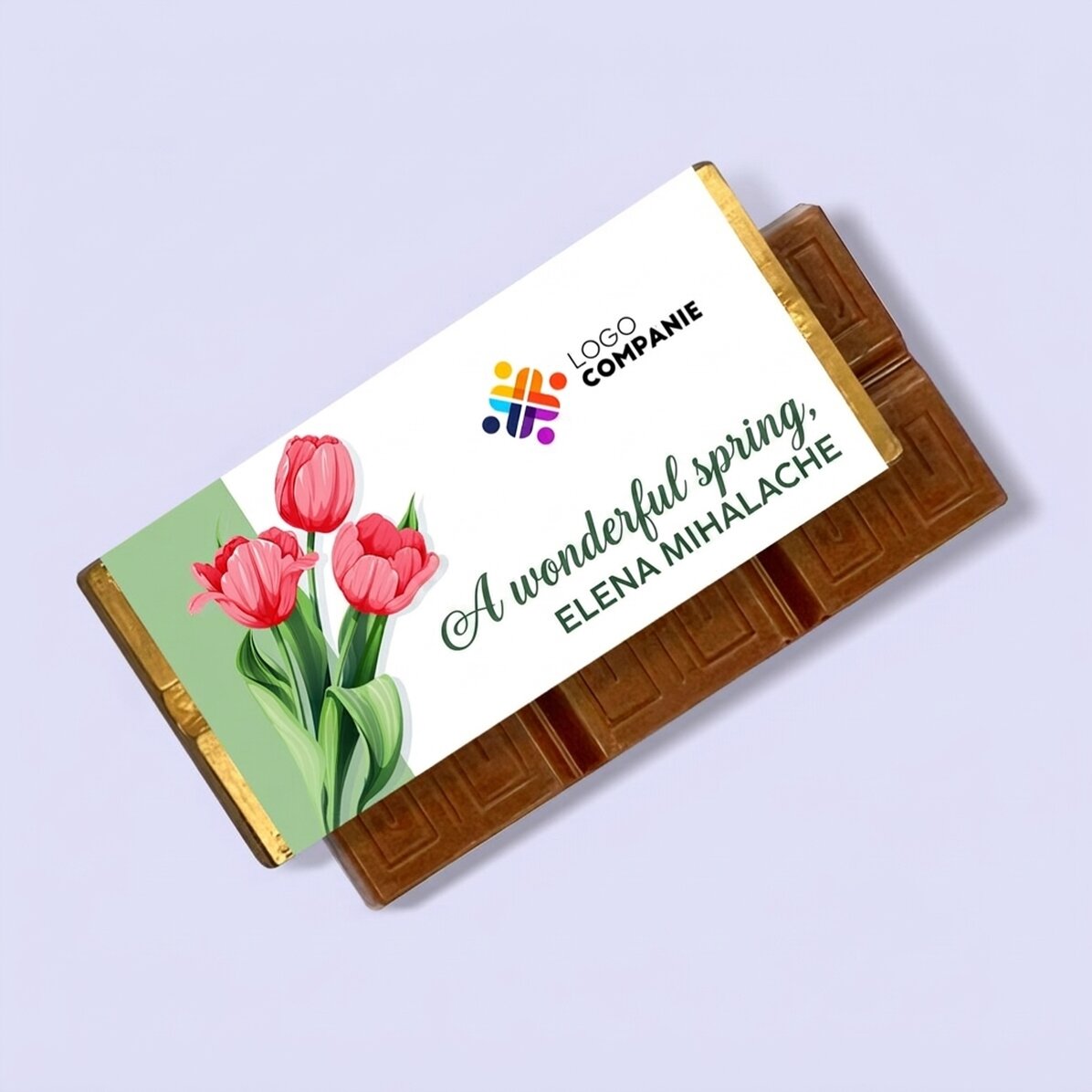 Gepersonaliseerde mini-chocoladereep met logo en boodschap - Een prachtige lente