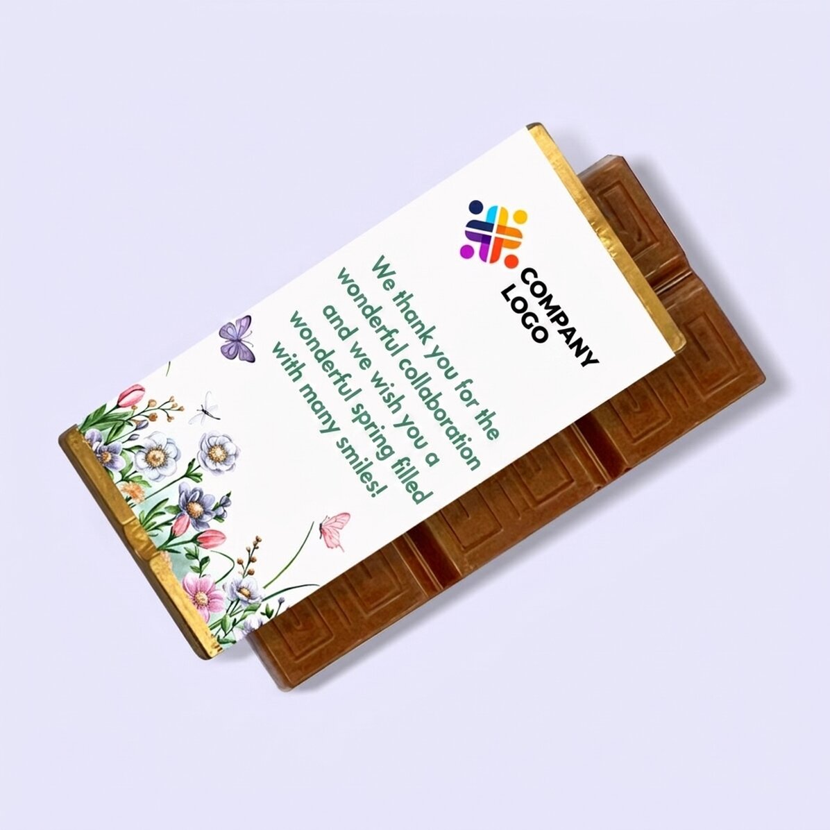 Gepersonaliseerde mini-chocoladereep met logo en boodschap - Floral