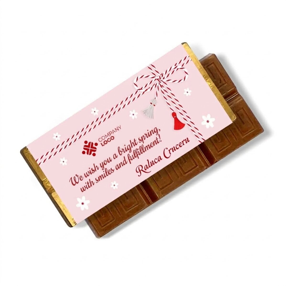 Gepersonaliseerde mini-chocoladereep met logo en boodschap - 1 maart