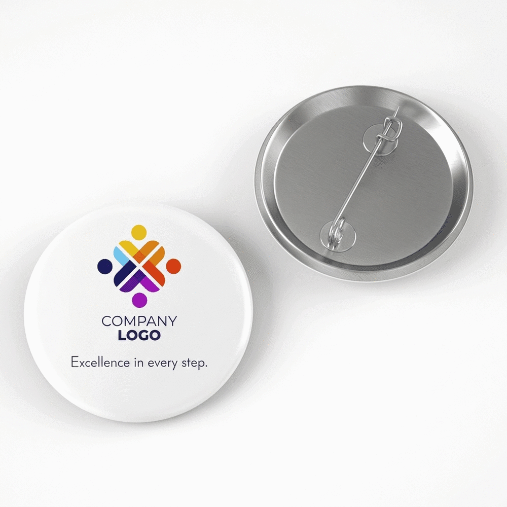 Gepersonaliseerde button met verticaal logo en tekst