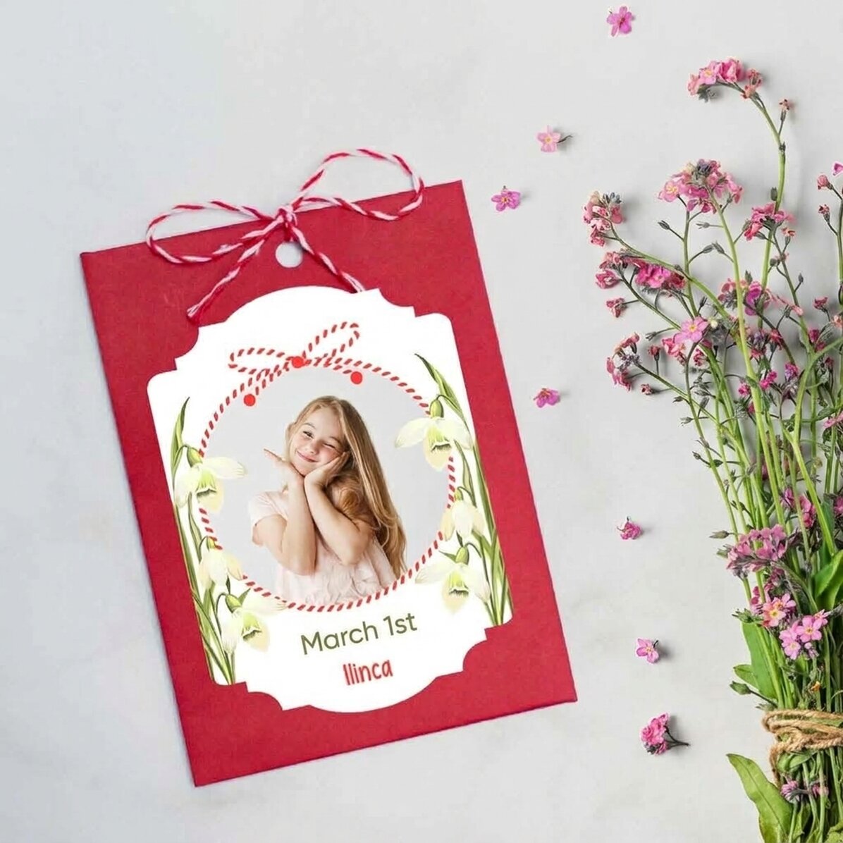 Gepersonaliseerde Martisor om in de grond te planten, met een foto en een boodschap - Sneeuwklokjes